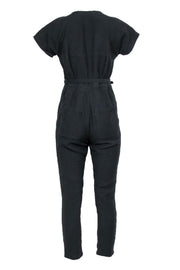 Current Boutique-Rachel Comey - Black Textured Short Sleeve Jumpsuit w/ Belt Sz S