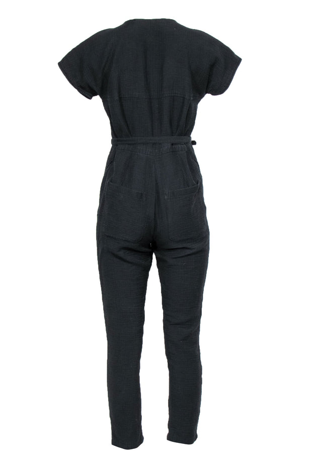 Current Boutique-Rachel Comey - Black Textured Short Sleeve Jumpsuit w/ Belt Sz S