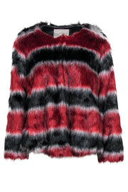 Current Boutique-Rachel Rachel Roy - Red & Black Striped Faux Fur Coat Sz 0X