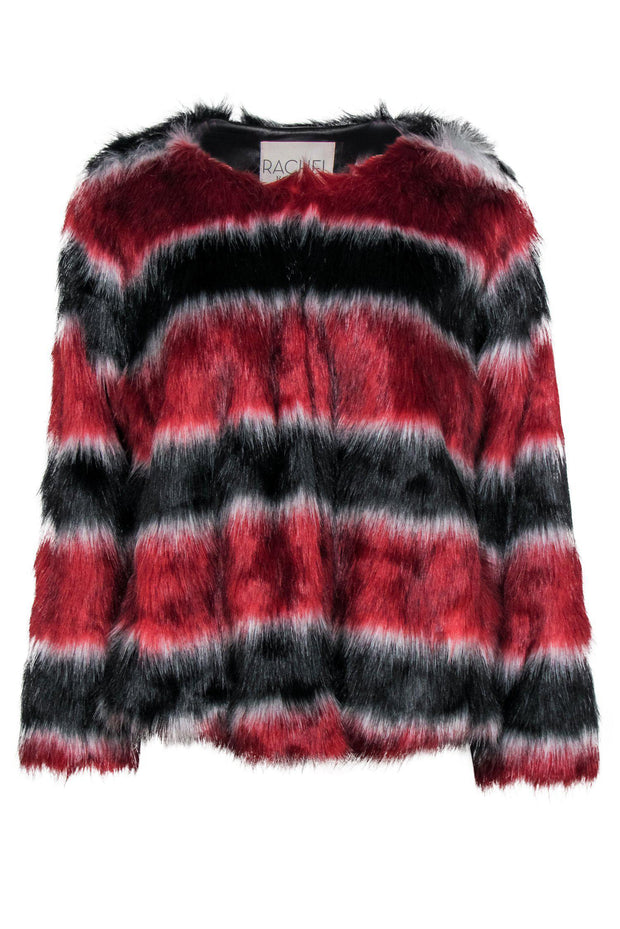 Current Boutique-Rachel Rachel Roy - Red & Black Striped Faux Fur Coat Sz 0X