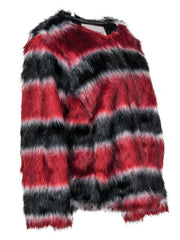Current Boutique-Rachel Rachel Roy - Red & Black Striped Faux Fur Coat Sz 0X