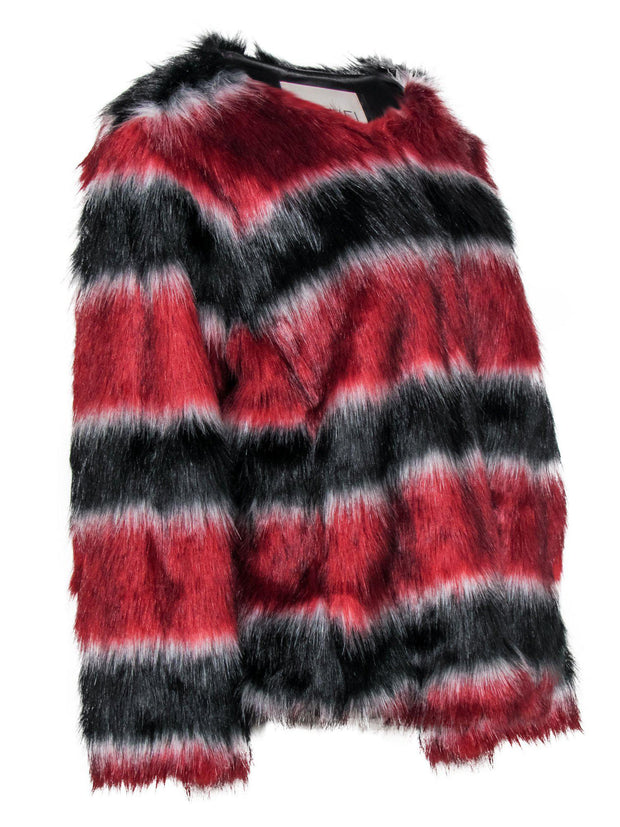 Current Boutique-Rachel Rachel Roy - Red & Black Striped Faux Fur Coat Sz 0X