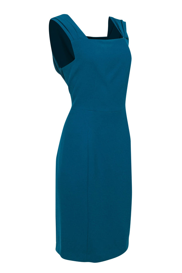 Current Boutique-Rachel Roy - Teal Draped Back Crepe Sheath Dress Sz 12