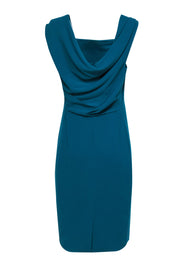 Current Boutique-Rachel Roy - Teal Draped Back Crepe Sheath Dress Sz 12
