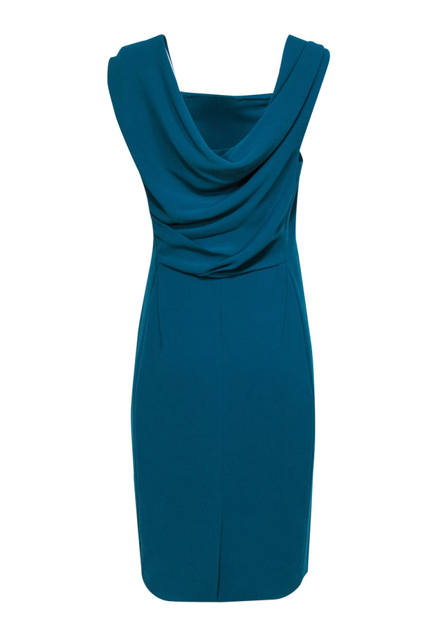 Current Boutique-Rachel Roy - Teal Draped Back Crepe Sheath Dress Sz 12