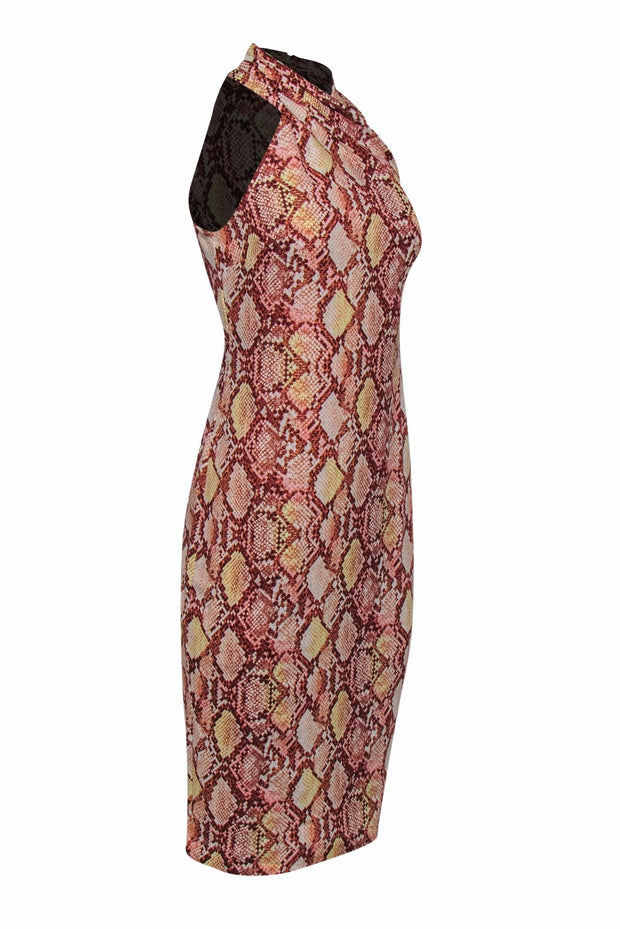 Current Boutique-Rachel Rachel Roy - Pink Snakeskin Print Bodycon Dress w/ Draped Neckline Sz S