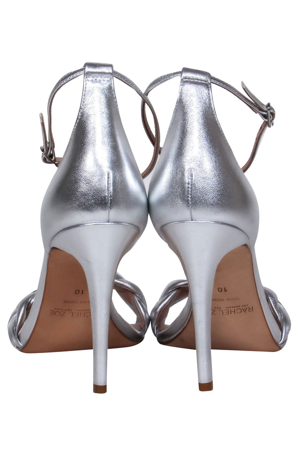 Current Boutique-Rachel Zoe - Silver Metallic Braided Strap Open-Toe Stilettos Sz 10