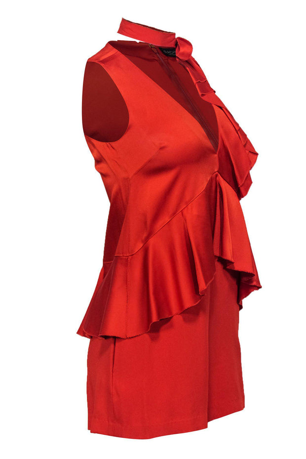 Current Boutique-Rachel Zoe - Orange Ruffle Sleeveless V-Neck Romper Sz 0