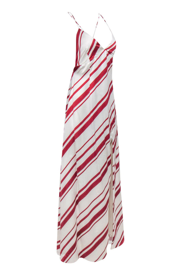 Current Boutique-Racil - White & Red Striped Sleeveless Satin Gown Sz 8