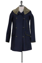 Current Boutique-Rag & Bone - Navy w/ Shearling Collar Coat Sz 0