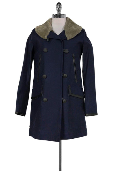 Current Boutique-Rag & Bone - Navy w/ Shearling Collar Coat Sz 0