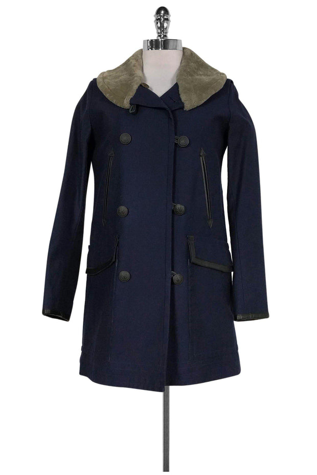 Current Boutique-Rag & Bone - Navy w/ Shearling Collar Coat Sz 0