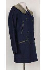 Current Boutique-Rag & Bone - Navy w/ Shearling Collar Coat Sz 0