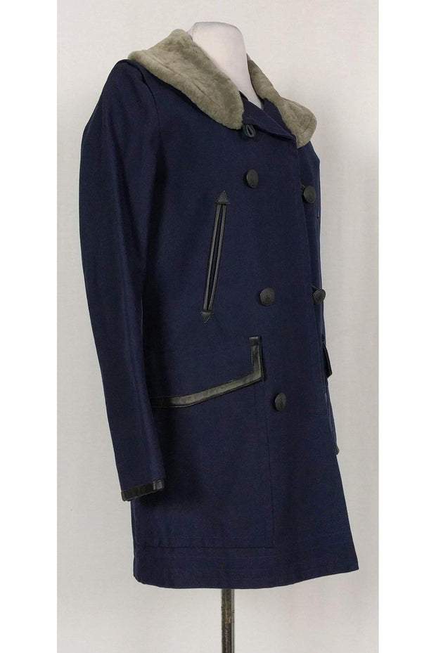 Current Boutique-Rag & Bone - Navy w/ Shearling Collar Coat Sz 0