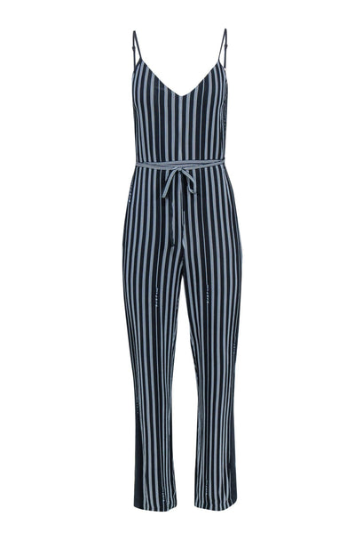 Current Boutique-Rag & Bone - Navy & White Striped Sleeveless Jumpsuit w/ Tie Sz 0