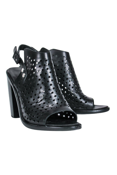 Current Boutique-Rag & Bone - Black Peep Toe Heels w/ Laser Cut Design Sz 8.5