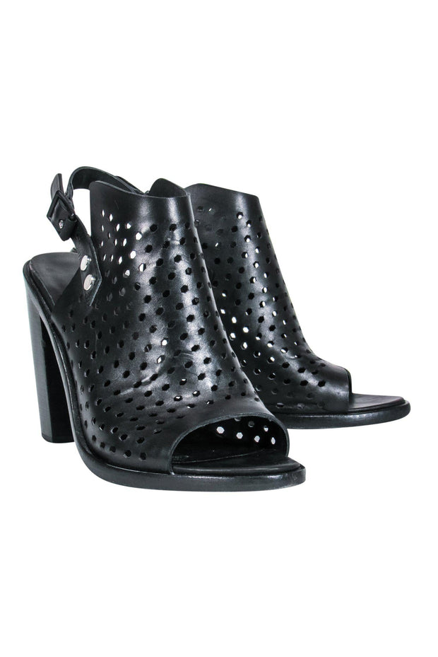 Current Boutique-Rag & Bone - Black Peep Toe Heels w/ Laser Cut Design Sz 8.5