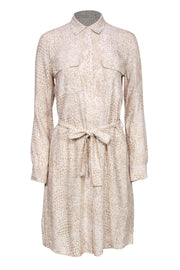 Current Boutique-Rails - Beige Animal Print Long Sleeve Shift Dress w/ Waist Tie Sz S
