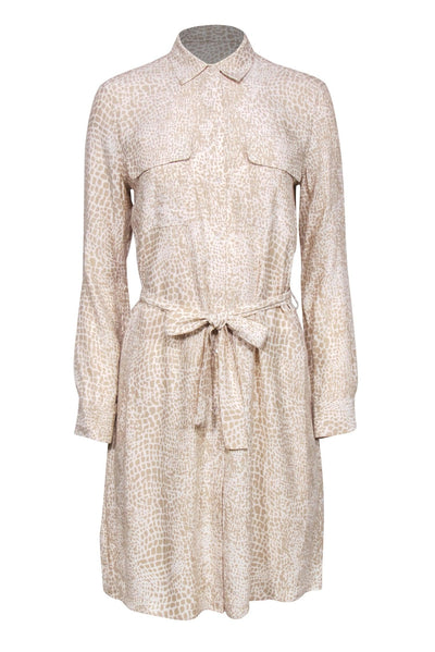 Current Boutique-Rails - Beige Animal Print Long Sleeve Shift Dress w/ Waist Tie Sz S