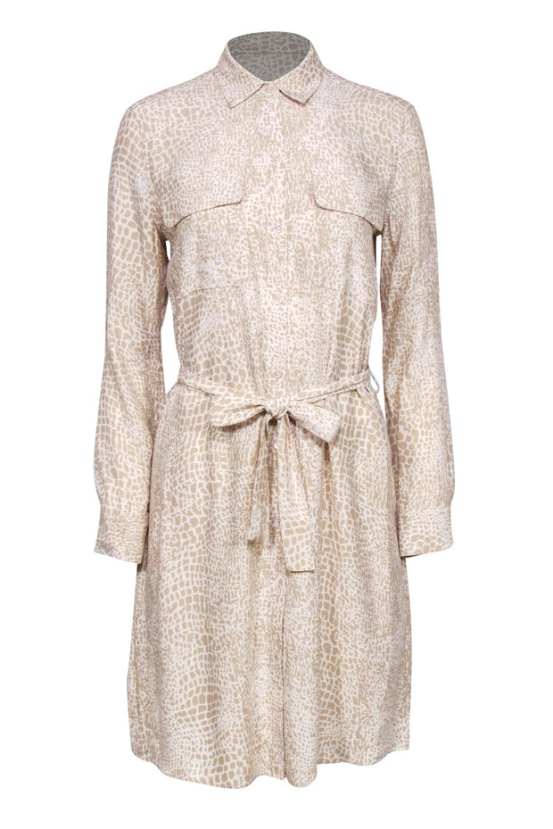 Current Boutique-Rails - Beige Animal Print Long Sleeve Shift Dress w/ Waist Tie Sz S
