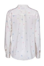 Current Boutique-Rails - White Shell Print Silk Collared Long Sleeve Blouse Sz M