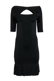 Current Boutique-Ralph Lauren - Black Knit Sheath Dress w/ Pleated Hem & Layered Cutouts Sz M