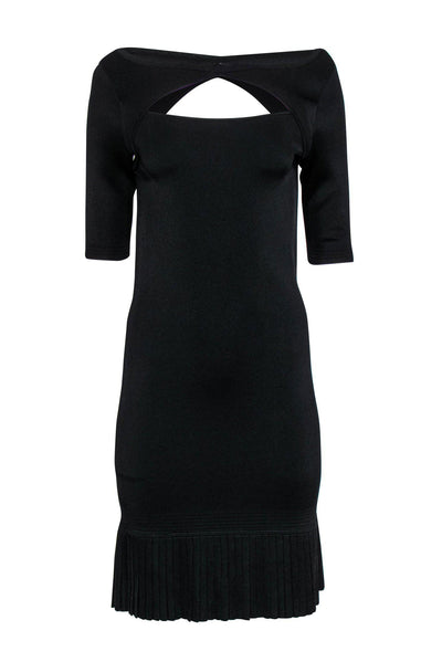 Current Boutique-Ralph Lauren - Black Knit Sheath Dress w/ Pleated Hem & Layered Cutouts Sz M