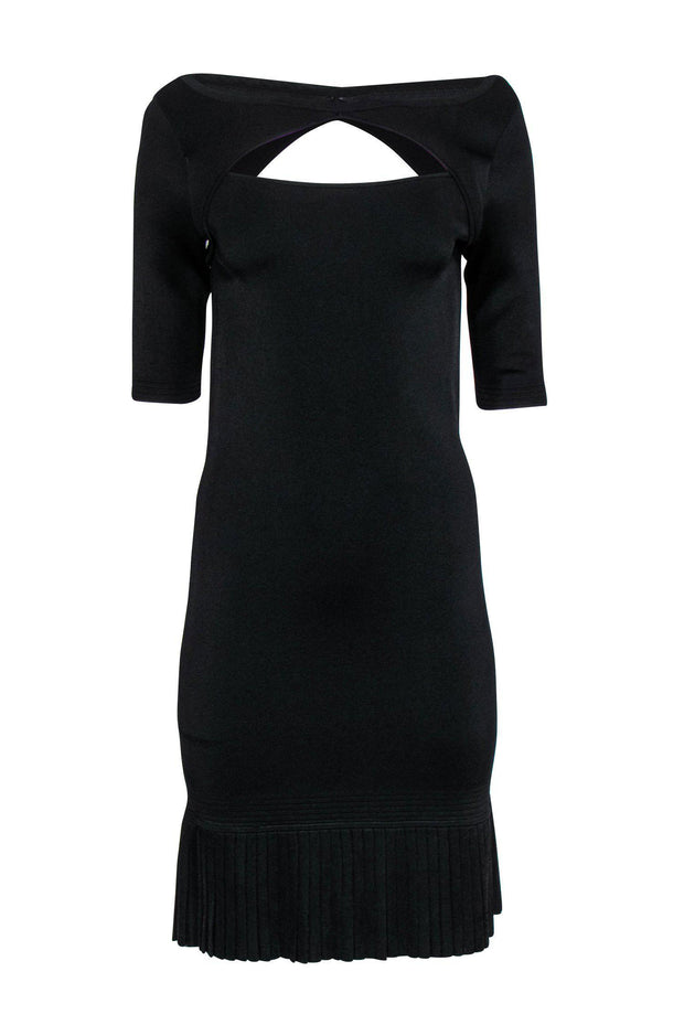 Current Boutique-Ralph Lauren - Black Knit Sheath Dress w/ Pleated Hem & Layered Cutouts Sz M