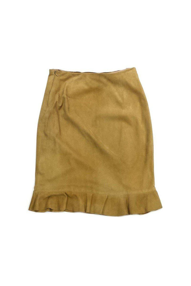 Current Boutique-Ralph Lauren Black Label - Tan Suede Ruffle Hem Skirt Sz 10
