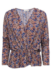 Current Boutique-Ramy Brook - Tan & Blue Leopard Print Peplum Blouse Sz M