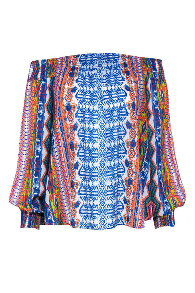 Current Boutique-Ramy Brook - Multicolored Aztec Print Long Sleeve Off-the-Shoulder Blouse Sz XS/S