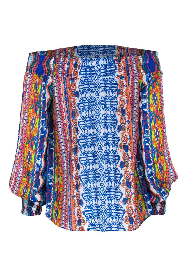 Current Boutique-Ramy Brook - Multicolored Aztec Print Long Sleeve Off-the-Shoulder Blouse Sz XS/S