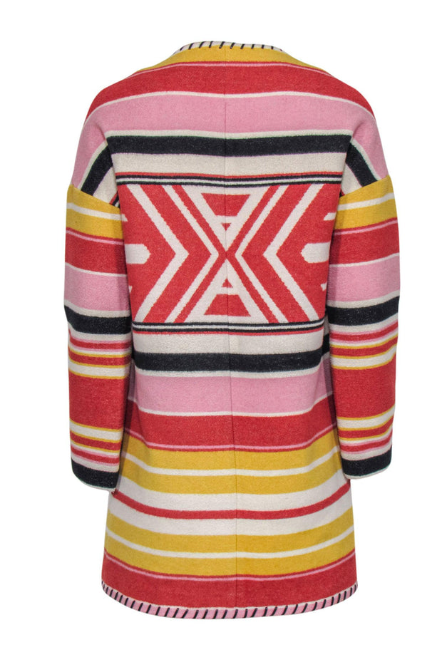 Current Boutique-Rebecca Minkoff - Pink, Red & Yellow Striped Wool Blend Coat Sz XS/S