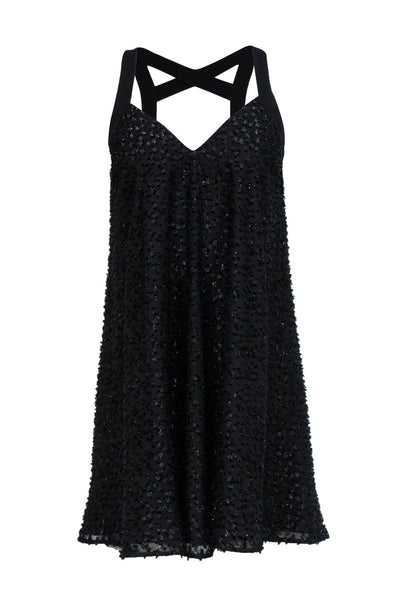 Current Boutique-Rebecca Minkoff - Black Metallic Textured Strappy Mini Dress Sz 0