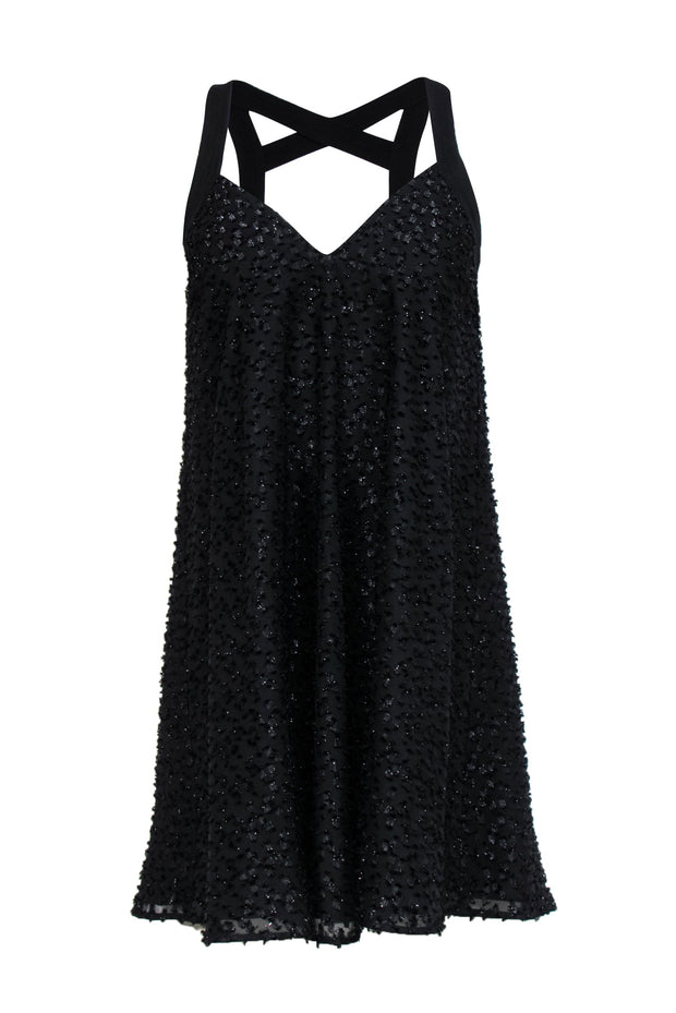 Current Boutique-Rebecca Minkoff - Black Metallic Textured Strappy Mini Dress Sz 0