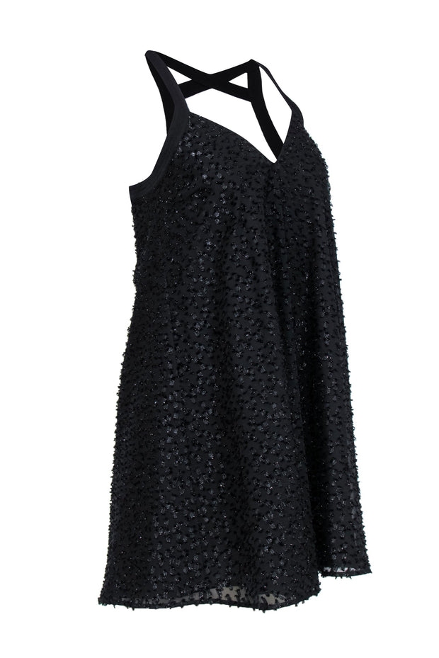 Current Boutique-Rebecca Minkoff - Black Metallic Textured Strappy Mini Dress Sz 0
