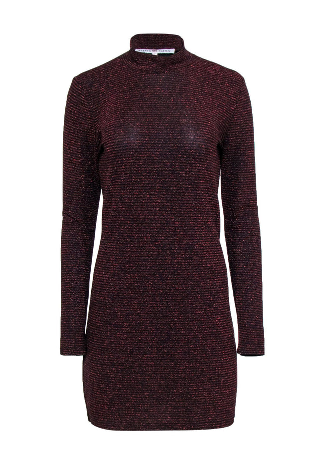 Current Boutique-Rebecca Minkoff - Red & Black Sparkly Striped Long Sleeve Dress Sz M
