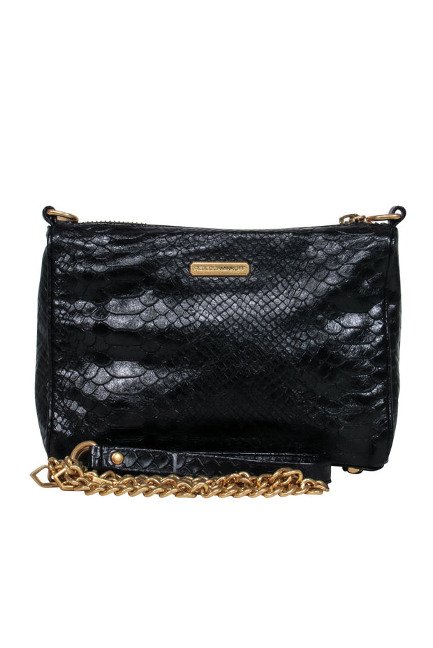 Current Boutique-Rebecca Minkoff - Black Embossed Crocodile Leather Crossbody Bag