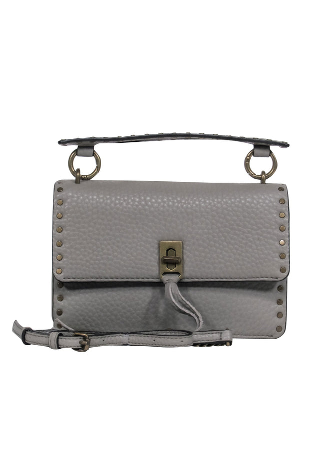 Current Boutique-Rebecca Minkoff - Grey Leather Fold Over Convertible Crossbody w/ Gold-Toned Studs