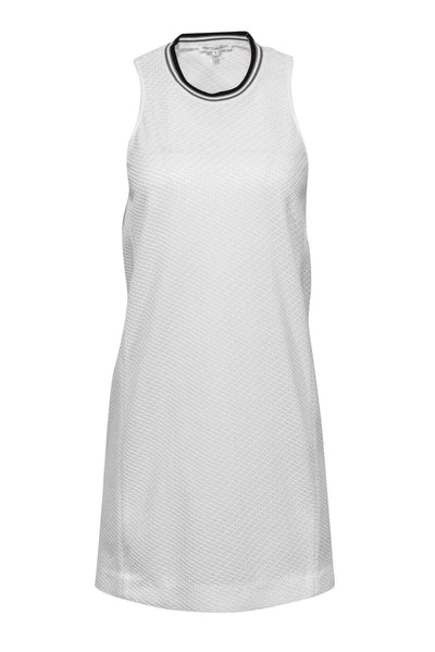 Current Boutique-Rebecca Minkoff - White Textured Sleeveless Shift Dress w/ Striped Neckline Sz S