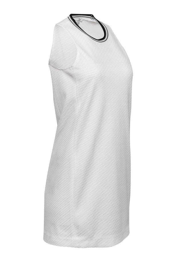 Current Boutique-Rebecca Minkoff - White Textured Sleeveless Shift Dress w/ Striped Neckline Sz S