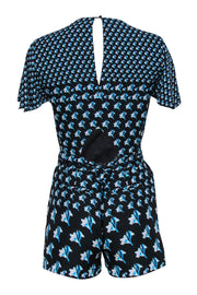 Current Boutique-Rebecca Minkoff - Black & Blue Floral Print Belted Romper w/ Back Cutout Sz 2