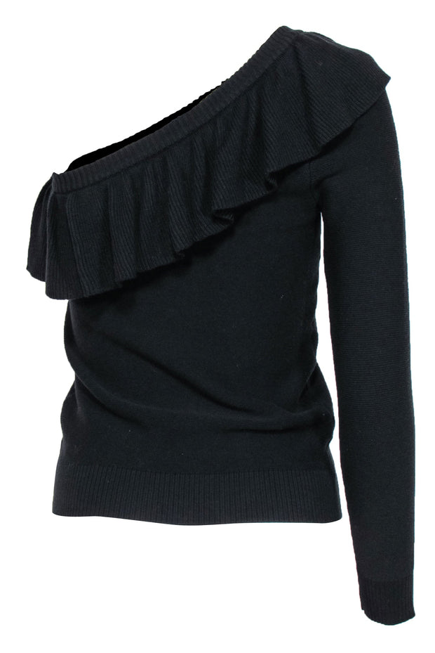 Current Boutique-Rebecca Minkoff - Black One-Shoulder Ruffled Sweater Sz XS