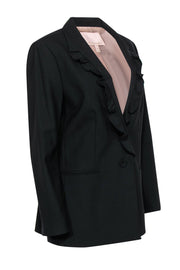 Current Boutique-Rebecca Taylor - Black Buttoned Blazer w/ Ruffle Lapels Sz 12