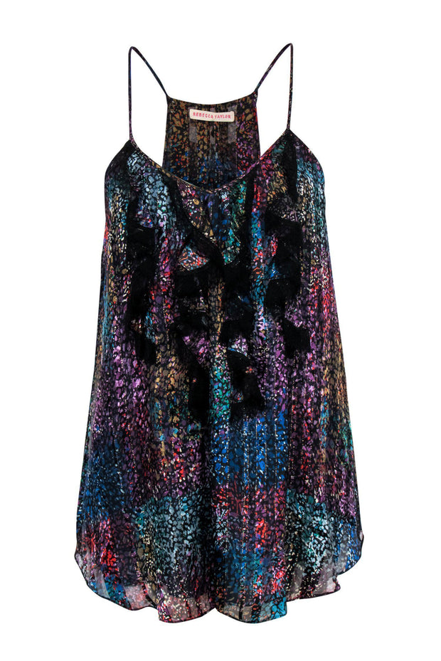 Current Boutique-Rebecca Taylor - Multicolor Metallic Ruffle Silk Tank Sz 8