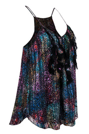Current Boutique-Rebecca Taylor - Multicolor Metallic Ruffle Silk Tank Sz 8