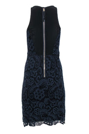 Current Boutique-Rebecca Taylor - Navy Floral Lace Sleeveless Sheath Dress w/ Black Underlay Sz 4