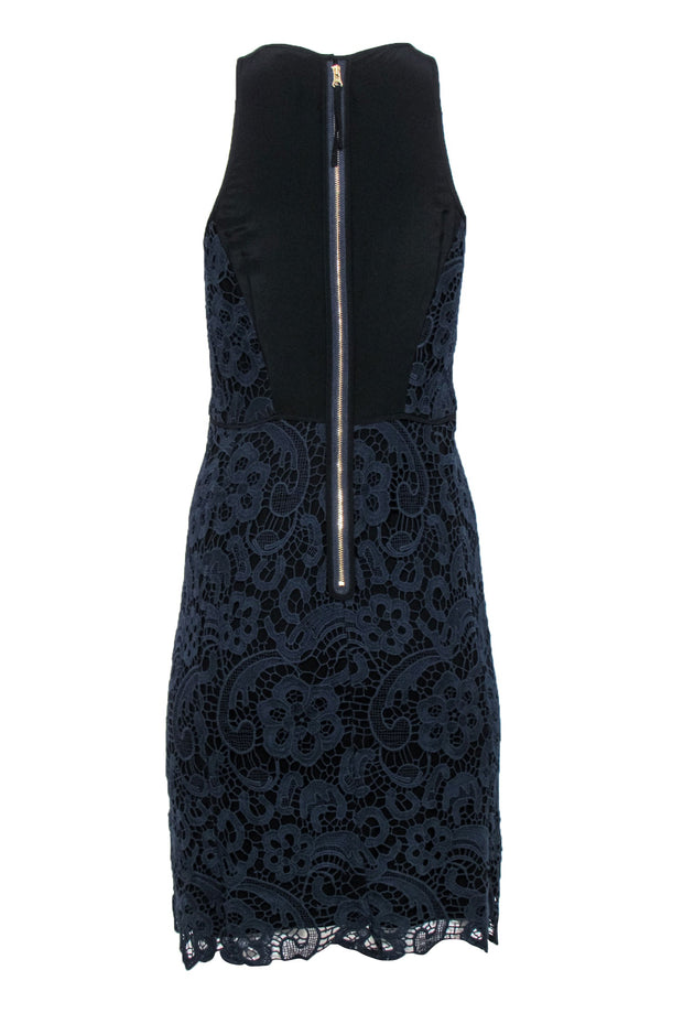 Current Boutique-Rebecca Taylor - Navy Floral Lace Sleeveless Sheath Dress w/ Black Underlay Sz 4