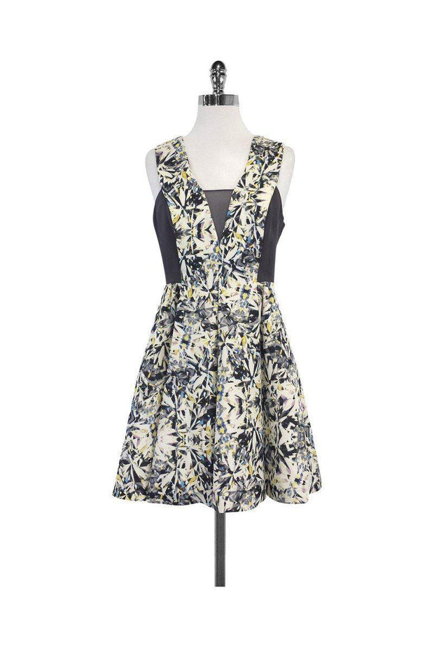 Current Boutique-Rebecca Taylor - Grey Panel Prism Print Silk Dress Sz 6