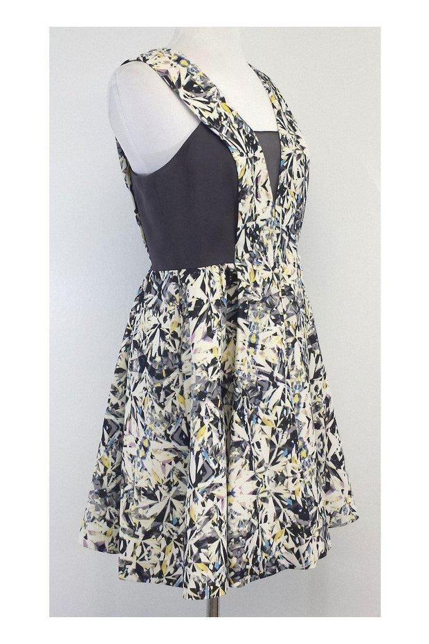 Current Boutique-Rebecca Taylor - Grey Panel Prism Print Silk Dress Sz 6